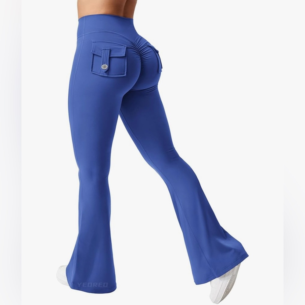 YEOREO Sapphire Blue Pocket Flare Leggings